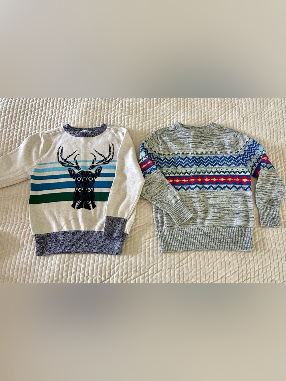 2 Cat & Jack Boys Sweaters -Fair Isle Stripe and Deer